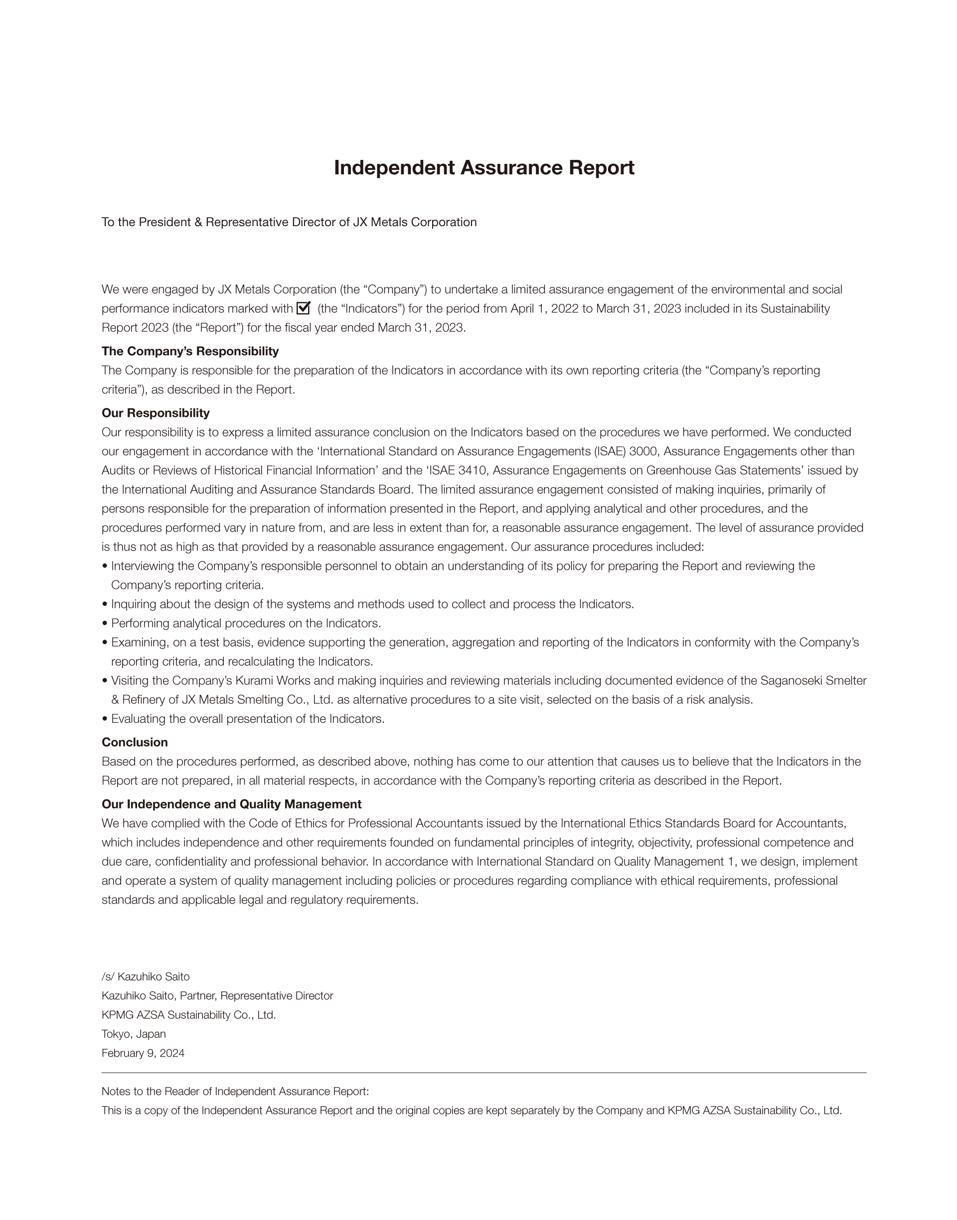 Independent Assurance Report