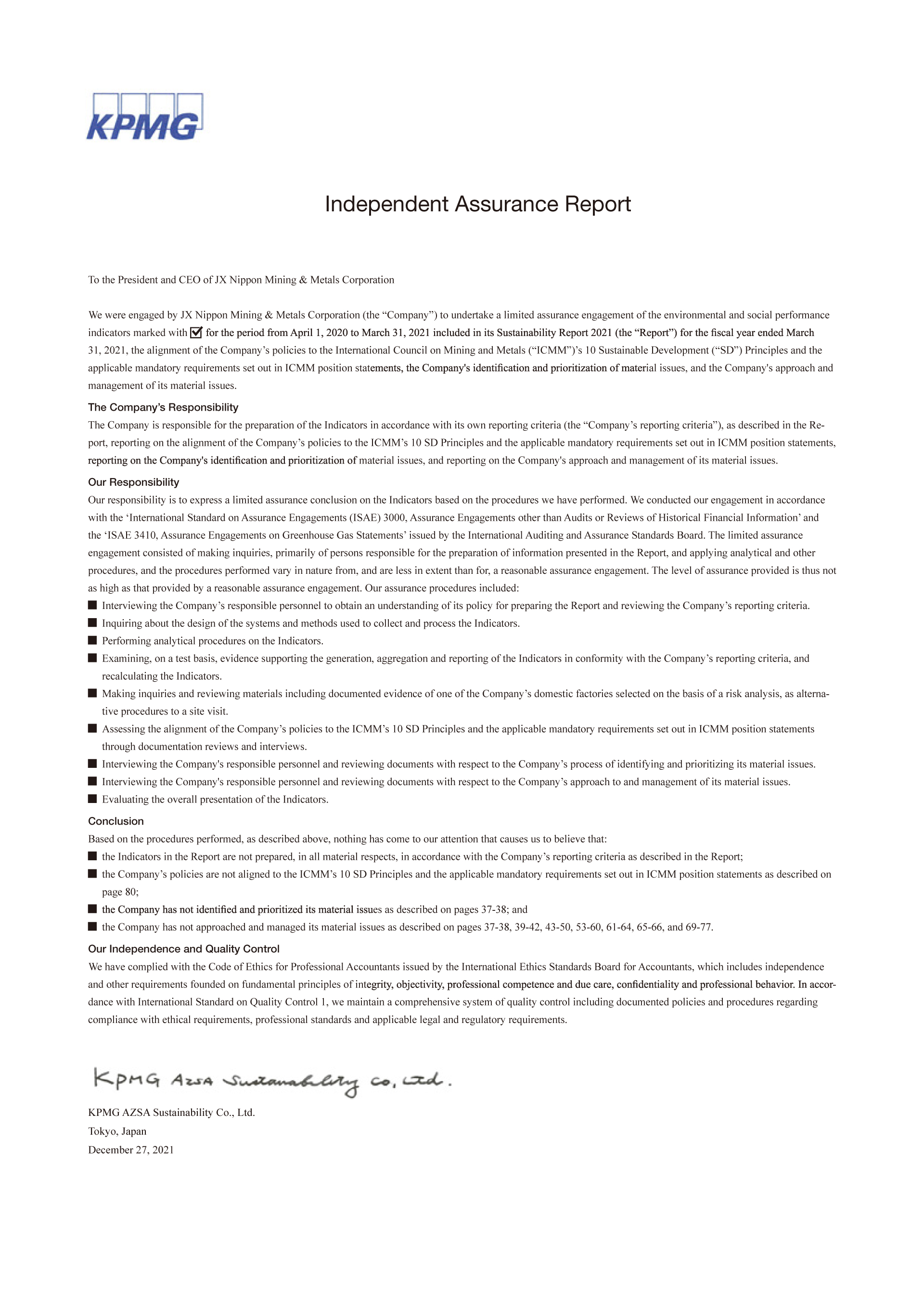 Independent Assurance Report