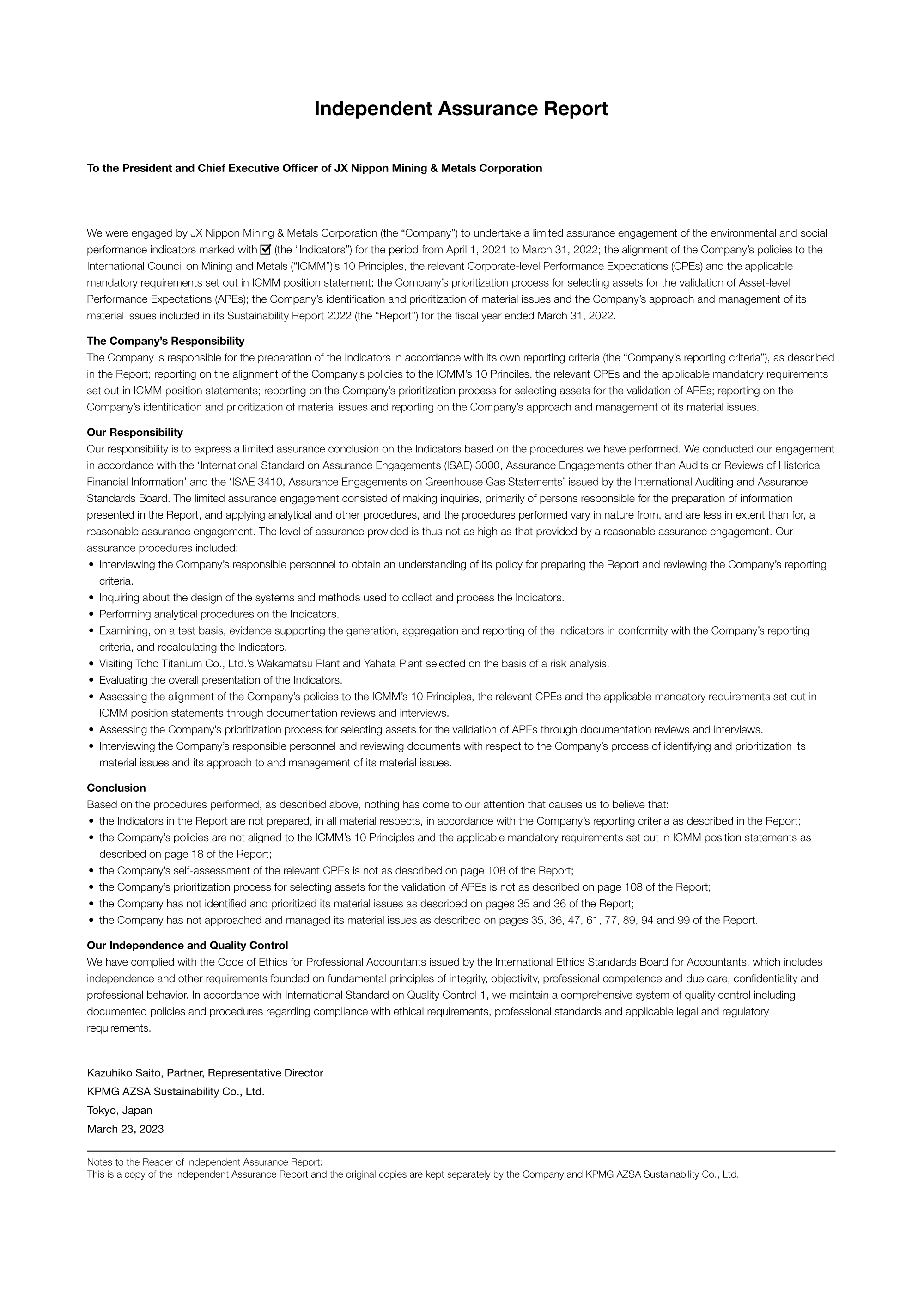 Independent Assurance Report