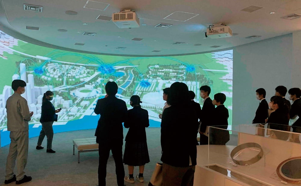 Students touring the showroom